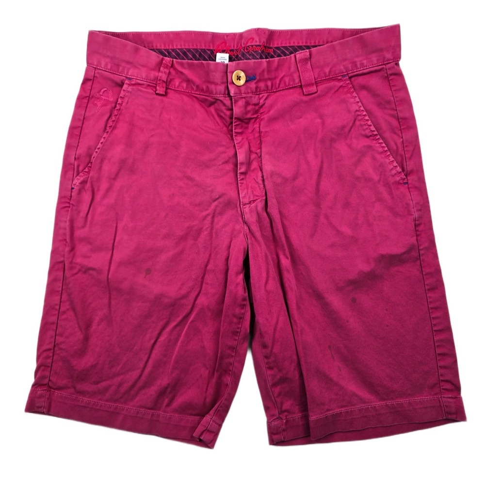 Robert Graham Shorts Mens 30 Red Pink Pima Cotton Stretch Chino Coupe Classique
